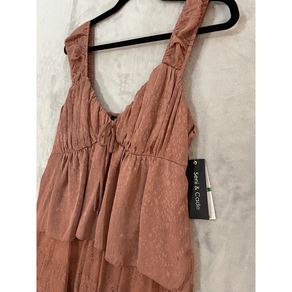 SENI & CADE Juniors Size L Lace Midi Dress Dark Peach Summer Party Tie Front NWT - Picture 7 of 11